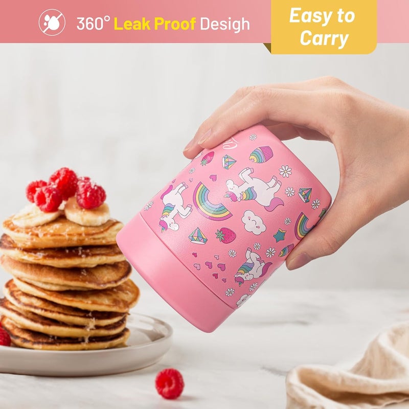 Charcy 9oz Stainless Steel Vacuum Insulated Kids Food Jar - Soup Thermo for Hot & Cold Food - Pink Rainbow Mermaid - Image 5